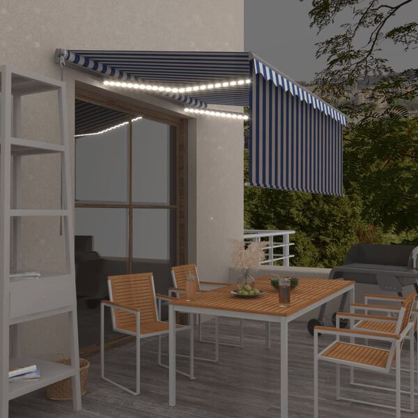 vidaXL Manual Retractable Awning with Blind&LED 3x2.5m Blue&White