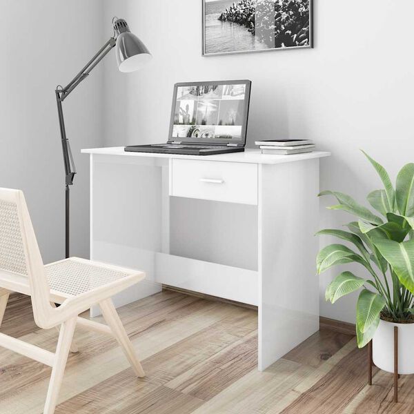 vidaXL Desk High Gloss White 100x50x76 cm Engineered Wood