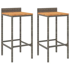 vidaXL Bar Stools 2 pcs Grey Poly Rattan and Solid Wood Acacia