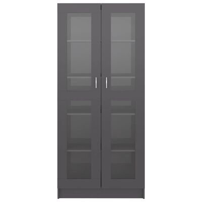 vidaXL Vitrine Cabinet High Gloss Grey 82.5x30.5x185.5 cm Engineered Wood