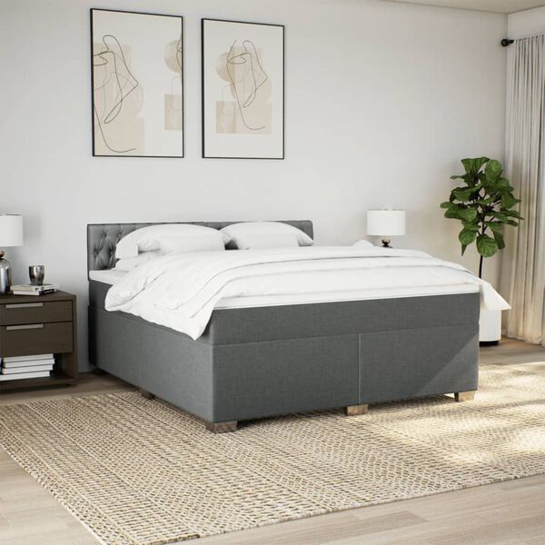 vidaXL Box Spring Bed with Mattress Dark Grey 180x200 cm Fabric