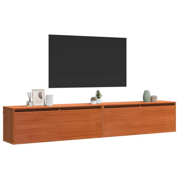 vidaXL Wall Cabinet with Shelf Wall-mounted Wax Brown Solid Pine Wood