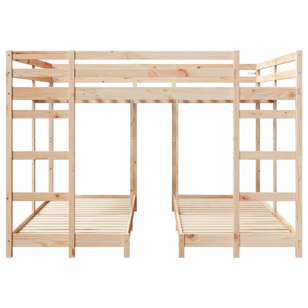 vidaXL Triple Bunk Bed Frame Natural 80 / 200 x 200 cm Solid Pine Wood