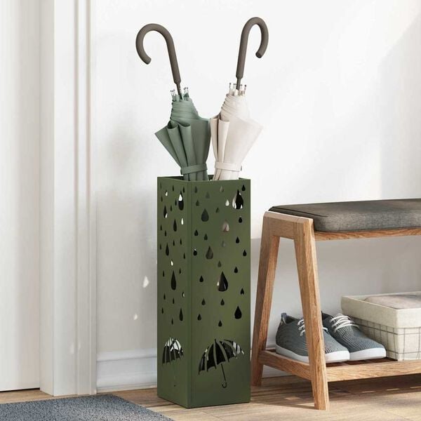 vidaXL Umbrella Stand with Storage Olive 15.5 x 15.5 x 49 cm Metal