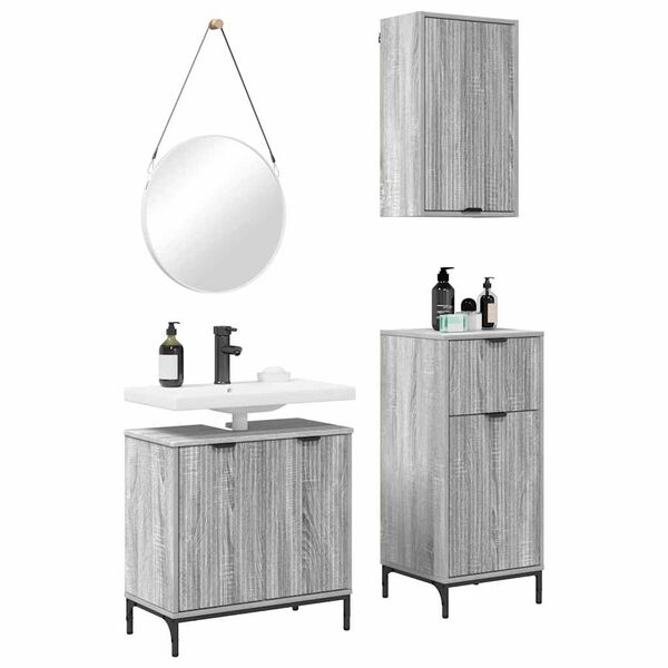 vidaXL Bathroom Furniture Set 3 pcs Grey sonoma Engineered wood