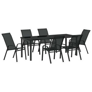 vidaXL Garden Dining Set 7 pcs Black Powder-coated Steel
