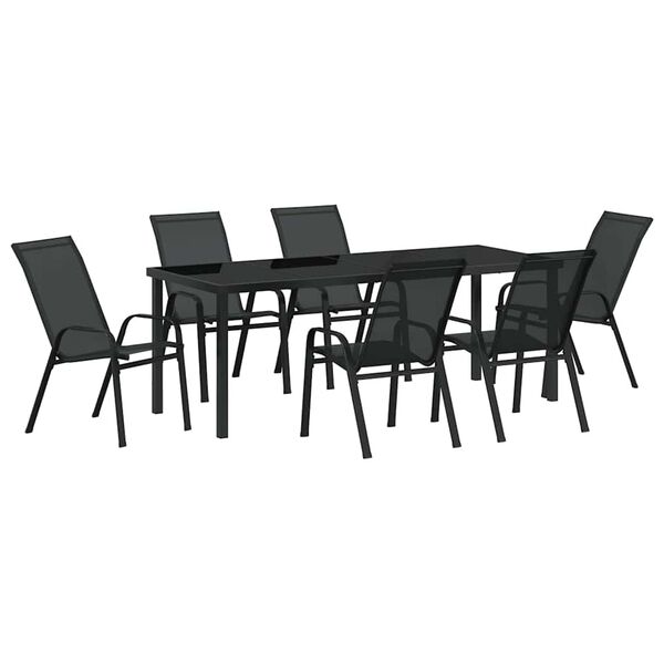 vidaXL Garden Dining Set 7 pcs Black Powder-coated Steel