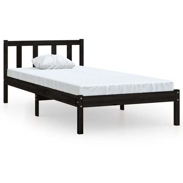 vidaXL Bed Frame without Mattress Black Solid Wood Small Single