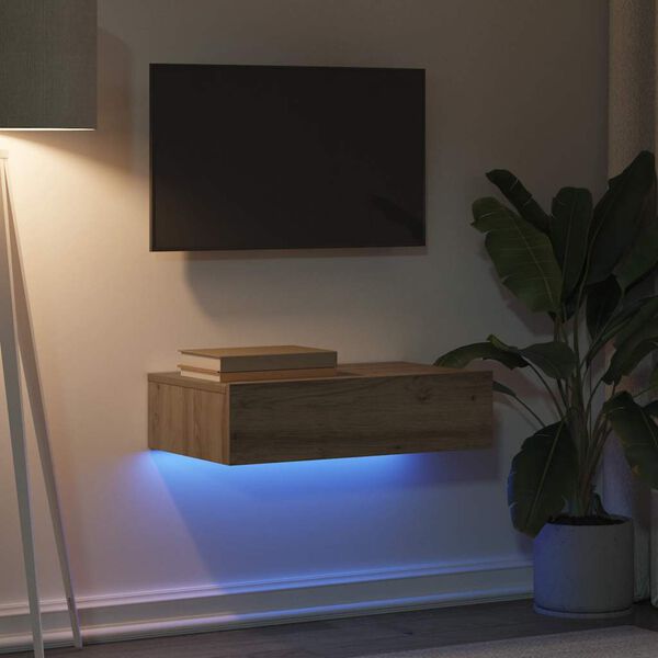 vidaXL TV Cabinet with LED Lights Artisan Oak 60x35x15.5 cm
