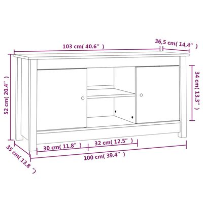 vidaXL TV Cabinet Black 103x36.5x52 cm Solid Wood Pine