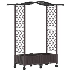 vidaXL Raised Bed with Trellis and Roof Brown 124 x 40 x 129 cm PP