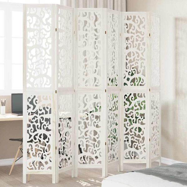 vidaXL Room Divider 6 Panels White Solid Wood Paulownia