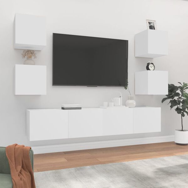 vidaXL 6 Piece TV Cabinet Set White Engineered Wood