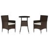 vidaXL 3 Piece Garden Bistro Set with Cushions Brown Poly Rattan
