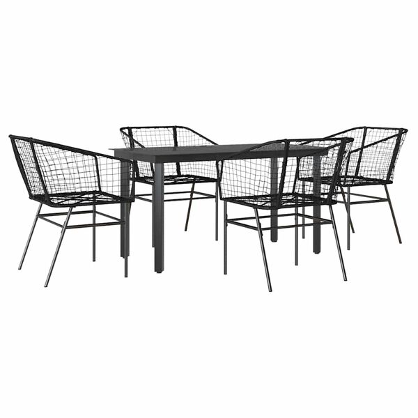 vidaXL 5 Piece Garden Dining Set Black Poly Rattan Glass