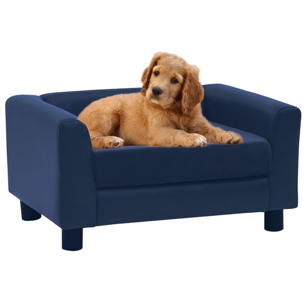 vidaXL Dog Sofa Foam Cushion Blue 60x43x30 cm Plush&Faux Leather