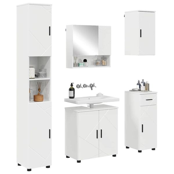 vidaXL Bathroom Furniture Set with Drawer 5 pcs High Gloss White