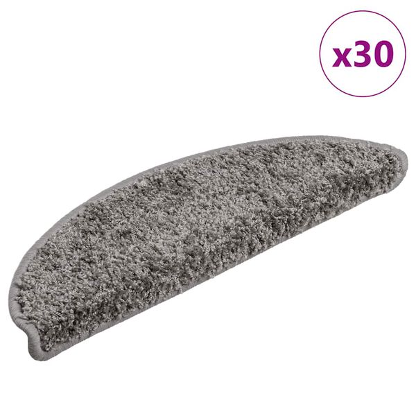 vidaXL Stair Mats 30 pcs 56x17x3 cm Grey Half Round