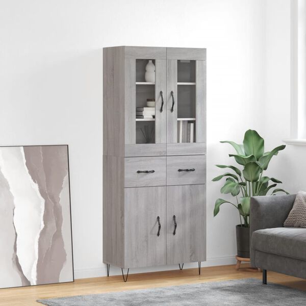 vidaXL Highboard Grey Sonoma 69.5x34x180 cm Engineered Wood