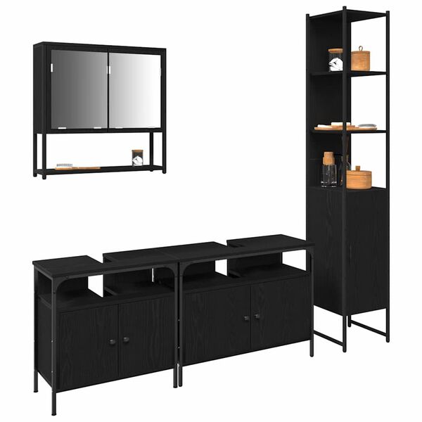 vidaXL Bathroom Furniture Set 4 pcs Black oak Engineered wood