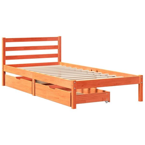vidaXL Bed Frame without Mattress Wax Brown 75x190 cm Small Single Solid Wood Pine