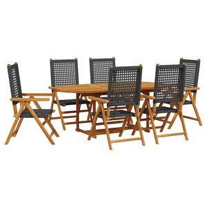 vidaXL 7 Piece Garden Dining Set Black Poly Rattan and Solid Wood