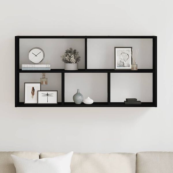 vidaXL Wall Shelf Black Oak 100x25x50 cm Engineered Wood