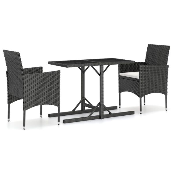 vidaXL 3 Piece Garden Dining Set Poly Rattan and Tempered Glass Black