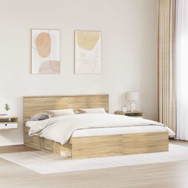 vidaXL Bed Frame with Headboard Sonoma 180 x 200 cm Engineered wood