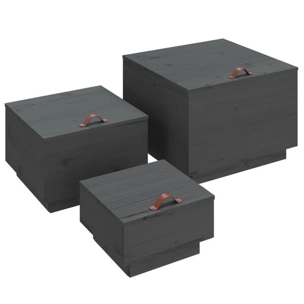vidaXL Storage Boxes with Lids 3 pcs Grey Solid Wood Pine