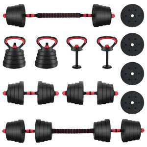 vidaXL 4-in-1 Dumbbell Set 40kg Black and Red Cement and Iron Sand