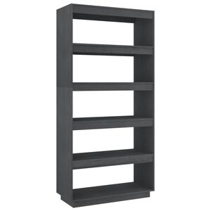 vidaXL Book Cabinet/Room Divider Grey 80x35x167 cm Solid Pinewood