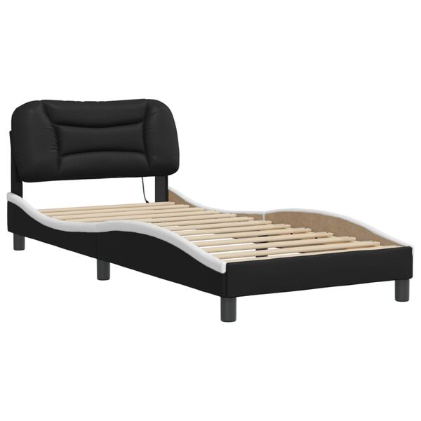 vidaXL Bed Frame with LED without Mattress "Hvar" Black and White 90x200 cm
