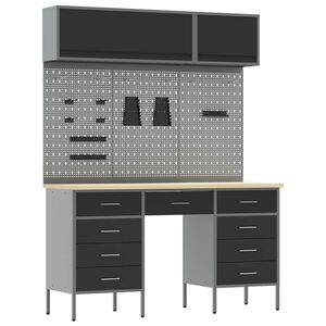 vidaXL Work Cabinet Set with Drawer with Storage Manual 8 pcs Black