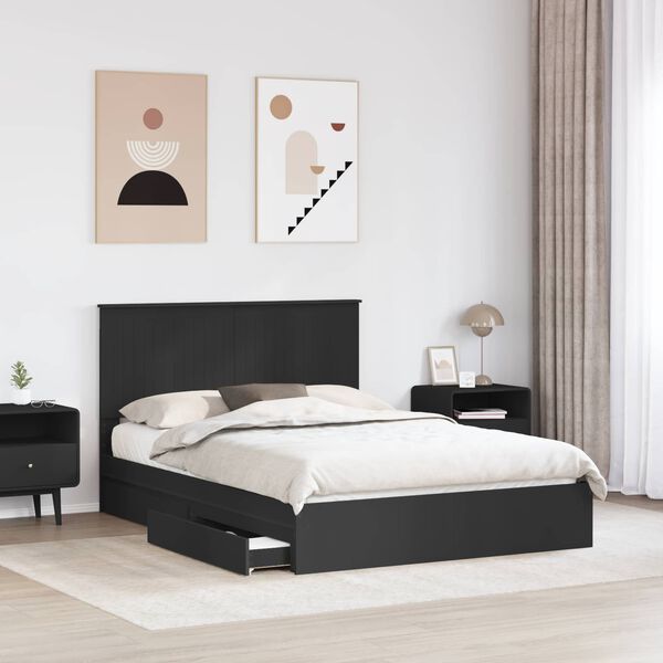 vidaXL Storage Bed with Headboard Black 140 x 190 cm Engineered Wood