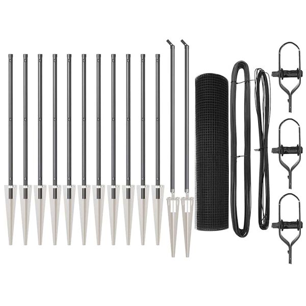 vidaXL Fence Post Grey 25 x 0.8 m (19 x 19 mm mesh) Steel and PVC