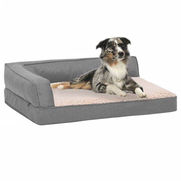 vidaXL Ergonomic Dog Bed Mattress 75x53 cm Linen Look Fleece Grey