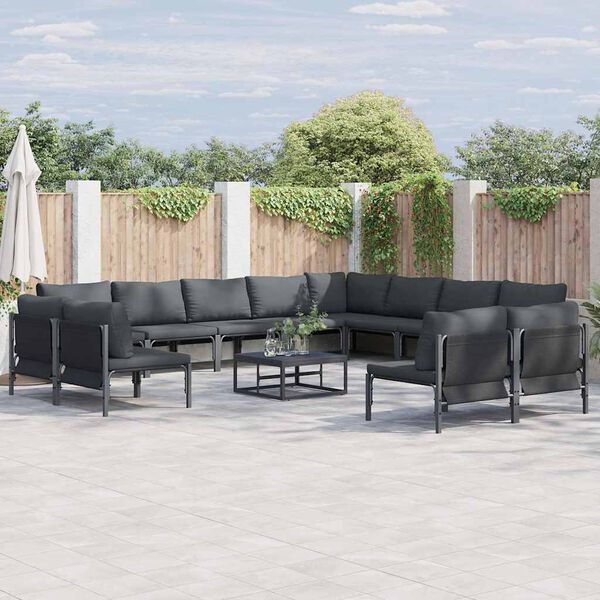 vidaXL Garden Sofa Set with Cushion 13 pcs Black Steel