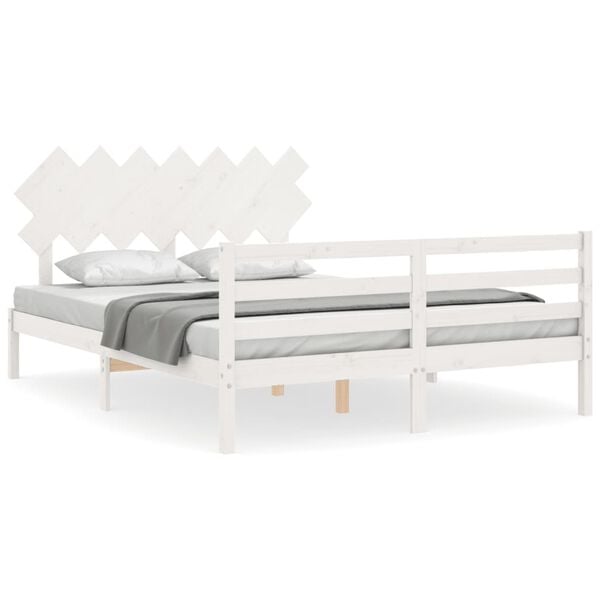 vidaXL Bed Frame without Mattress White King Size Solid Wood