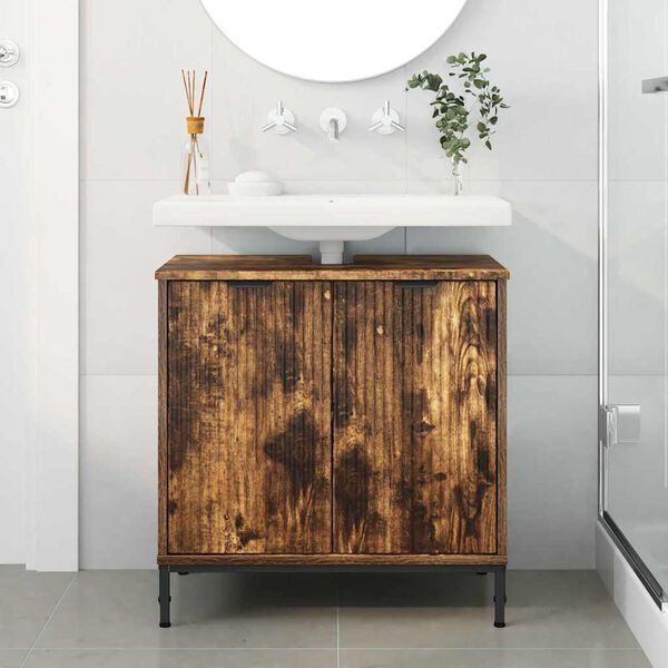 vidaXL Bathroom Sink Cabinet with Door Smoked Oak 60.5 x 33.5 x 61 cm
