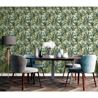 DUTCH WALLCOVERINGS Wallpaper Palm Trees Green and White