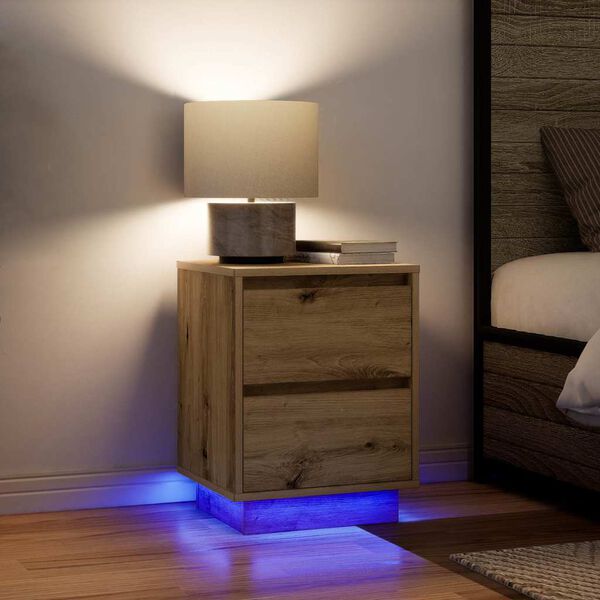 vidaXL Bedside Cabinets with LED Lights&nbsp;2 pcs Artisan Oak 38x34x50 cm