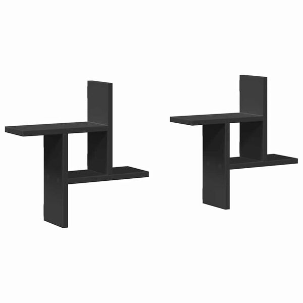 vidaXL Wall Shelves 2 pcs Black 38x12x38 cm Engineered Wood