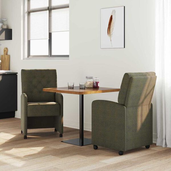vidaXL Dining Chairs with Wheels 2 pcs Army green 58 x 67 x 97 cm