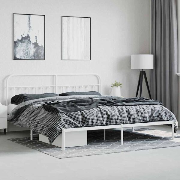vidaXL Metal Bed Frame without Mattress with Headboard White 200x200cm