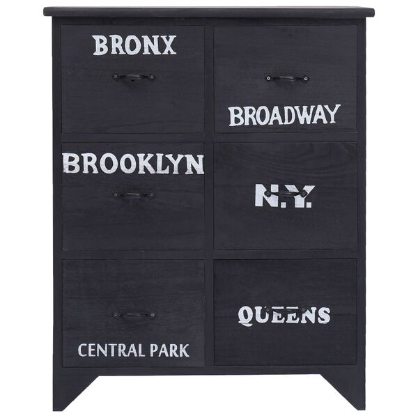 vidaXL Side Cabinet with 6 Drawers Black 60x30x75 cm Paulownia Wood