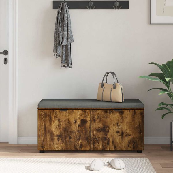vidaXL Hall Bench with Cushion with Door Smoked Oak 100 x 38 x 46 cm