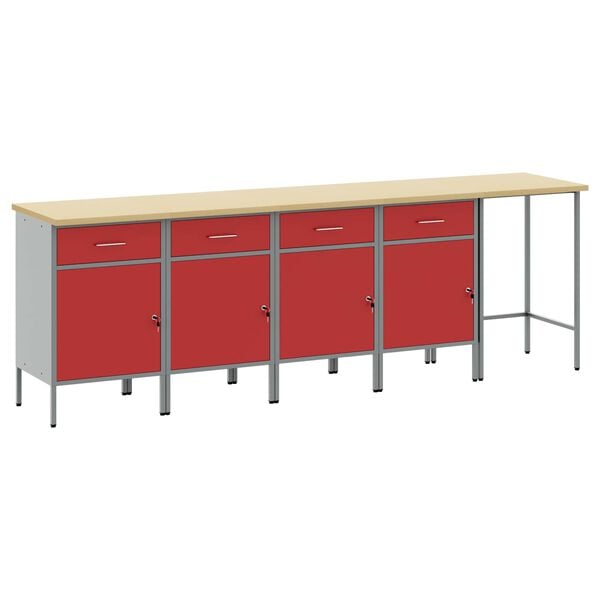 vidaXL Work Cabinet Set with Drawer with Storage 5 pcs Red and Grey