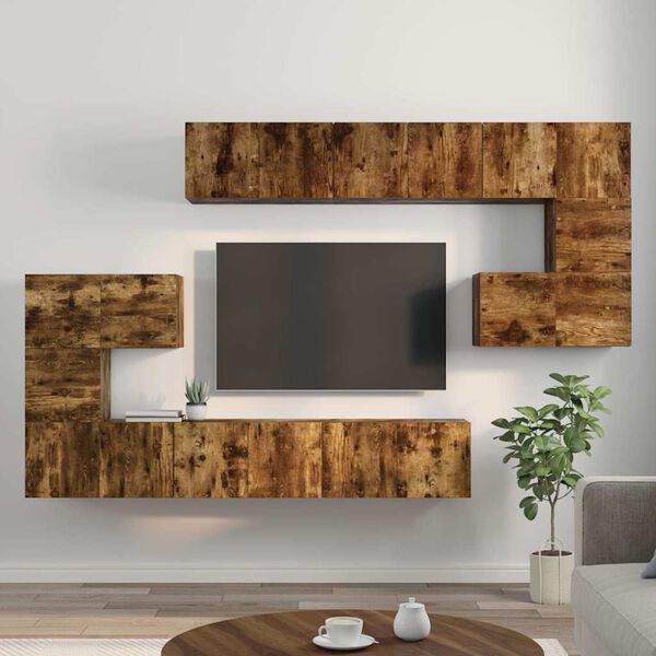vidaXL 10 Piece TV Cabinet Set Smoked Oak Engineered Wood