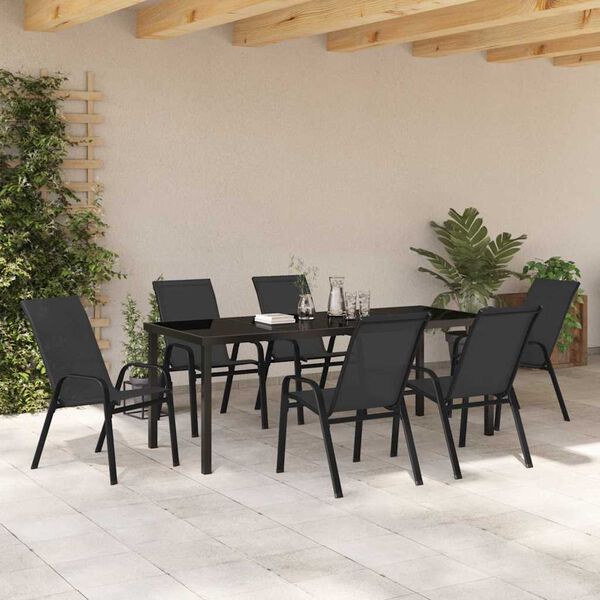 vidaXL Garden Dining Set 7 pcs Black Powder-coated Steel